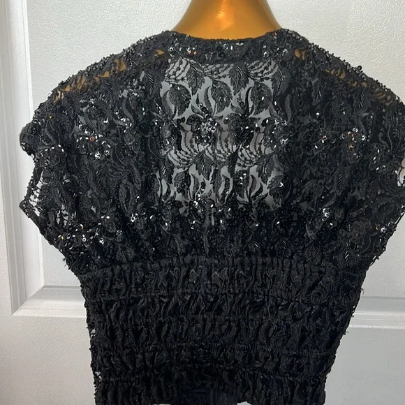 Rare vtg 90s BLACK LACE BUSTIER crop top sequins beads eyelets size 34 Madonna - Picture 8 of 12